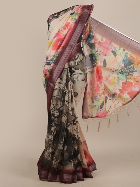 

Pothys Beige & Maroon Linen Blend Saree