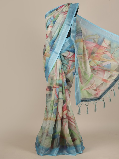 

Pothys Blue & Pink Linen Blend Saree
