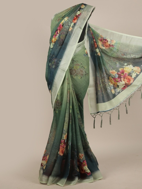 

Pothys Green Floral Linen Blend Saree