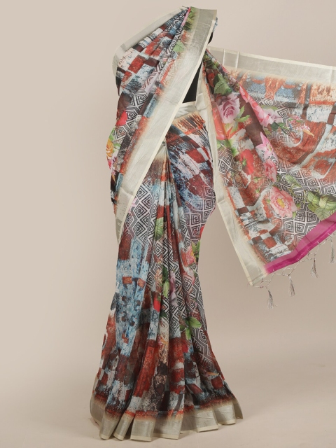 

Pothys Multicoloured Linen Blend Saree, Multi