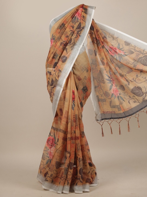 

Pothys Brown Floral Linen Blend Saree