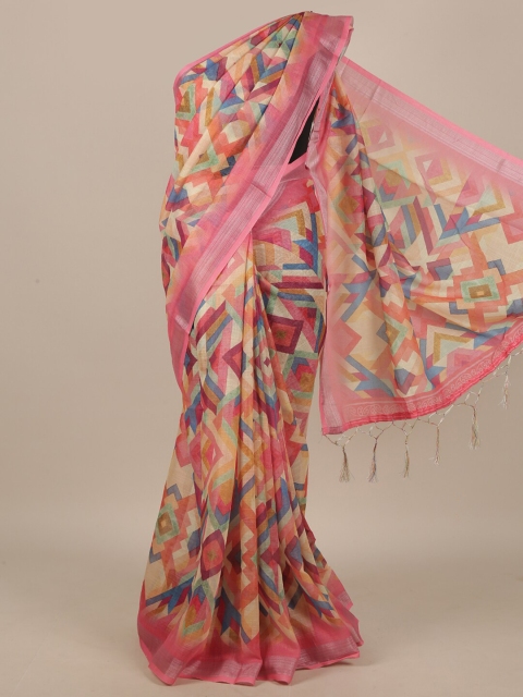 

Pothys Pink & Beige Linen Blend Saree
