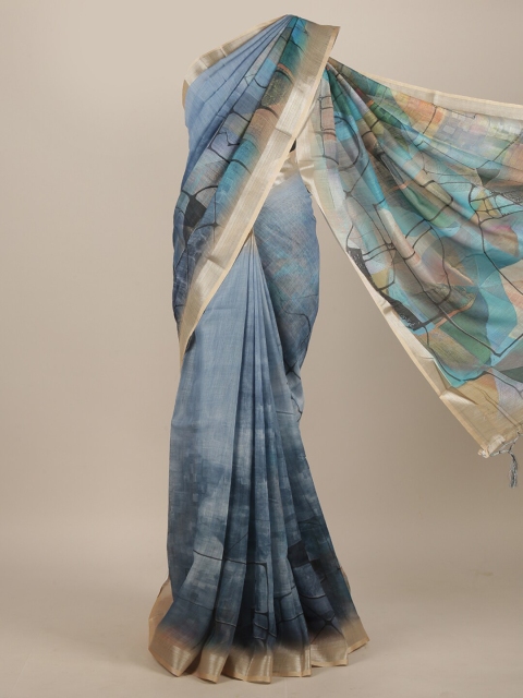

Pothys Grey & Blue Linen Blend Saree