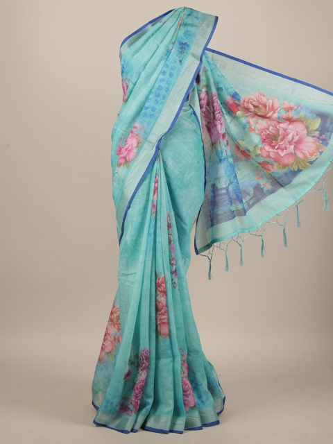 

Pothys Blue & Pink Floral Linen Blend Saree