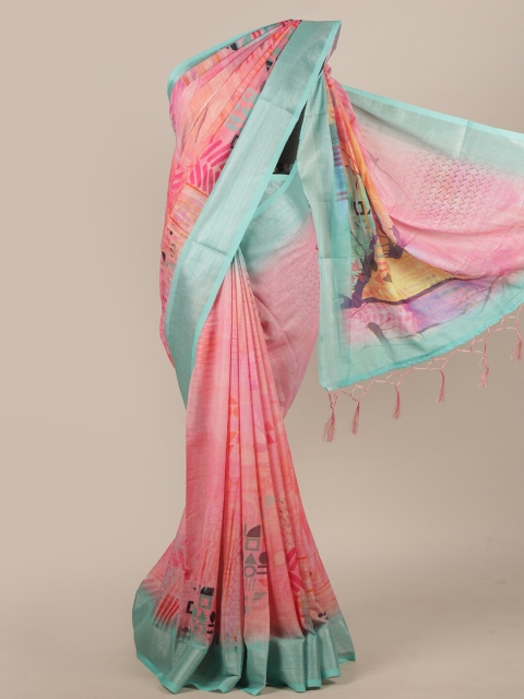 

Pothys Pink & Blue Linen Blend Saree