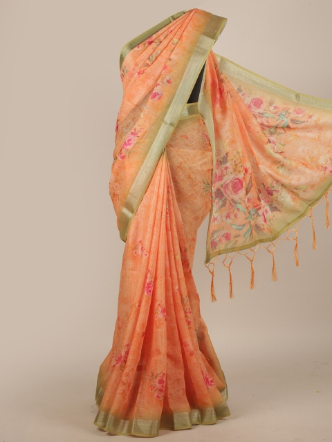 

Pothys Orange & Beige Floral Linen Blend Saree