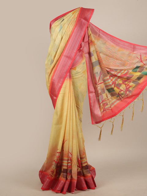 

Pothys Yellow & Pink Linen Blend Saree