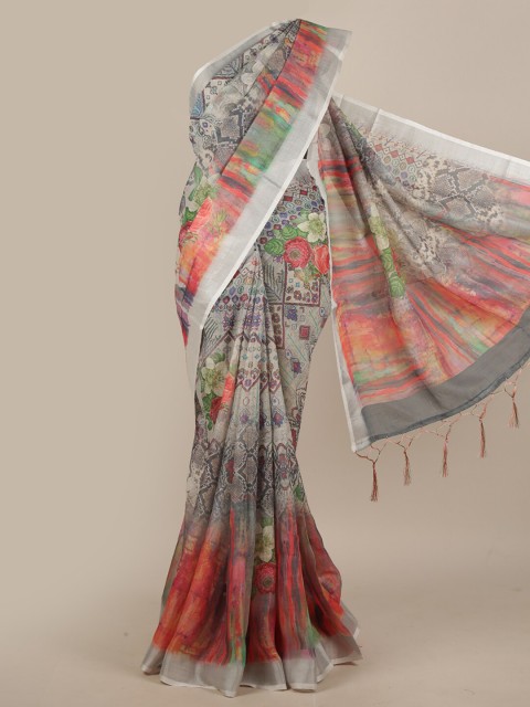 

Pothys Grey & Pink Linen Blend Saree