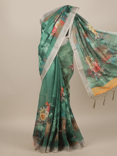 

Pothys Green & Pink Floral Linen Blend Saree