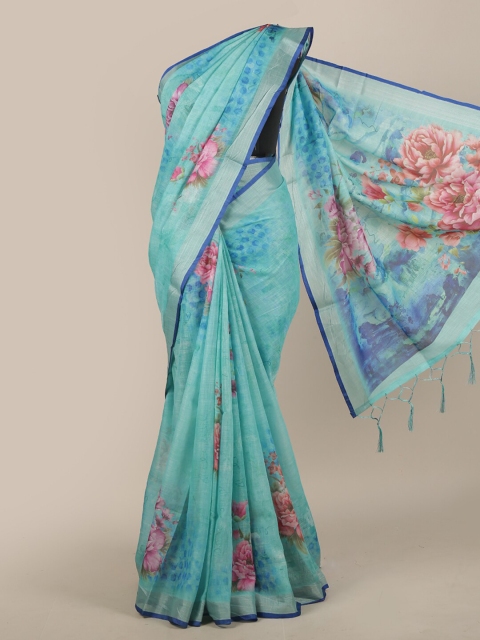 

Pothys Blue & Pink Floral Linen Blend Saree