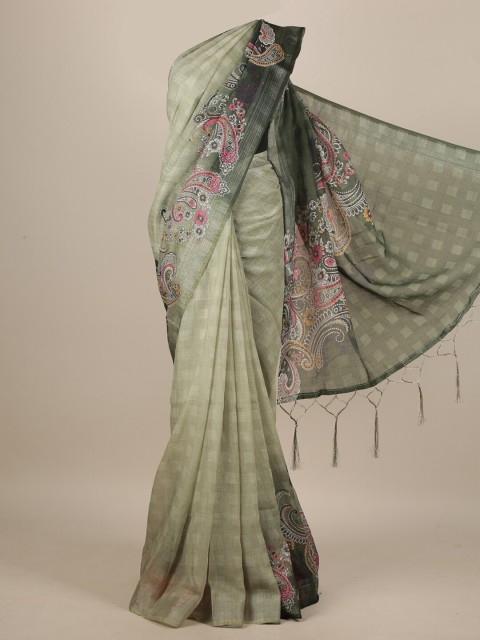 

Pothys Green Paisley Linen Blend Saree