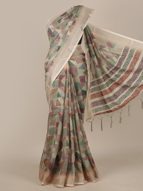 

Pothys Green & Beige Linen Blend Saree
