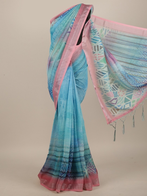 

Pothys Blue & Pink Linen Blend Saree