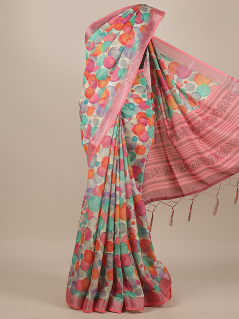 

Pothys Green & Pink Linen Blend Saree