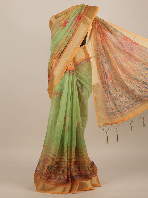 

Pothys Green & Orange Linen Blend Saree