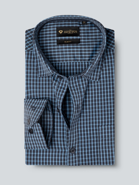 

INVICTUS Men Blue Slim Fit Gingham Checked Formal Shirt
