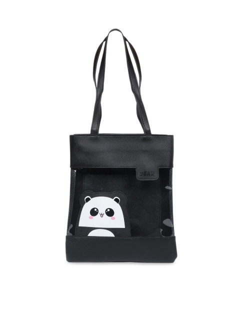 

POKORY Black & White Suede Structured Shoulder Bag with Applique
