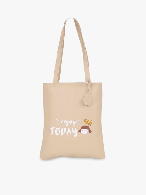 

POKORY Beige Printed Suede Shopper Tote Bag
