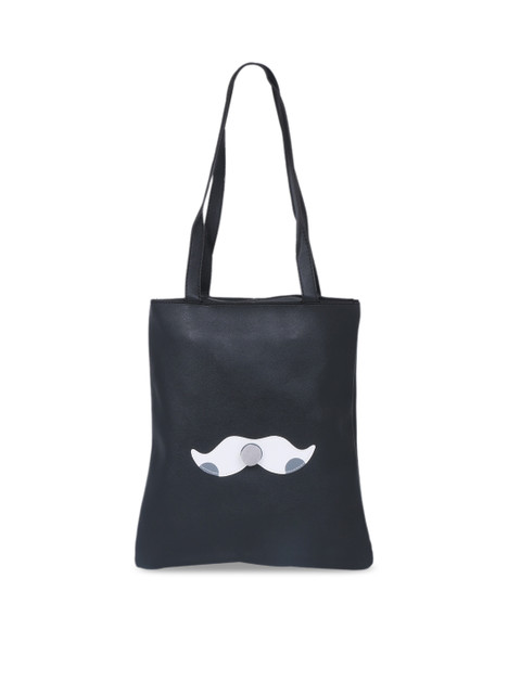 

POKORY Black & White Suede Structured Shoulder Bag with Applique