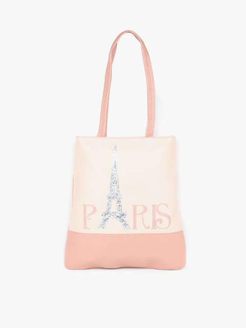 

POKORY Peach-Coloured Printed Suede Oversized Shopper Tote Bag with Applique