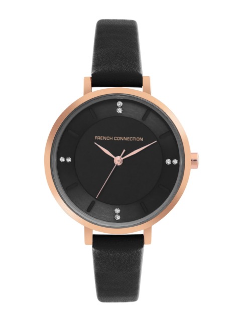 

French Connection Women Black Embellished Dial& Leather Straps Analogue Watch FCL24-A
