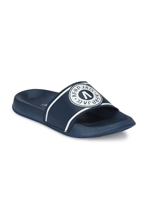 

AfroJack Men Navy Blue & White Printed Sliders