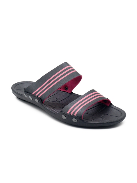 

AfroJack Men Black & Pink Striped Sliders