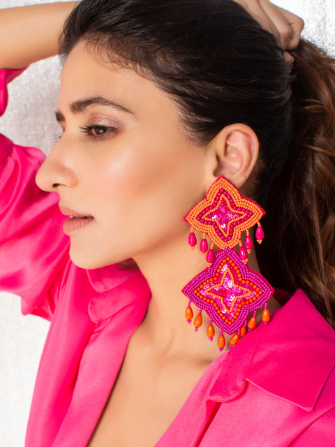 

Fida Orange Contemporary Drop Earrings