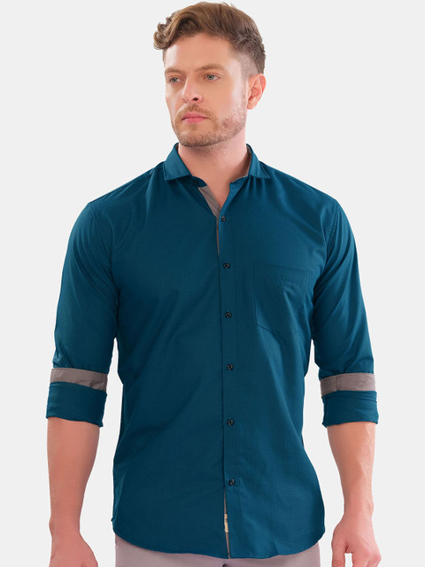 

VeBNoR Men Teal Solid Casual Shirt
