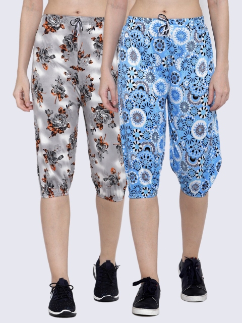 

KLOTTHE Women Set of 2 Blue & Grey Printed Capris