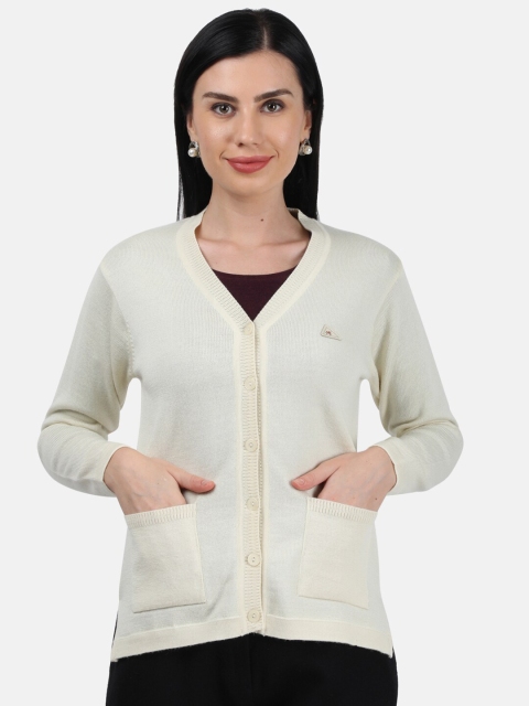 

Monte Carlo Women Cream-Coloured Solid Cardigan