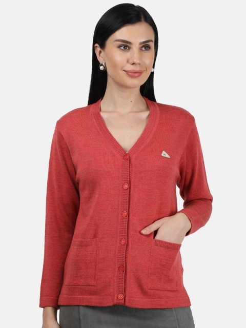 

Monte Carlo Women Solid Red Pure Wool Cardigan