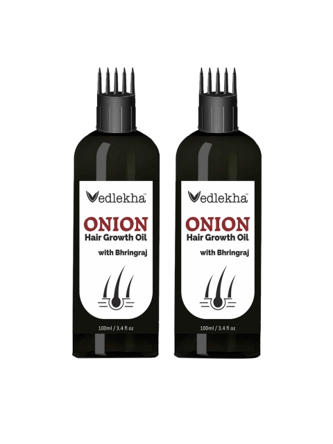 

Vedlekha Unisex Set of 2 Onion Oil with Comb Applicator, Black
