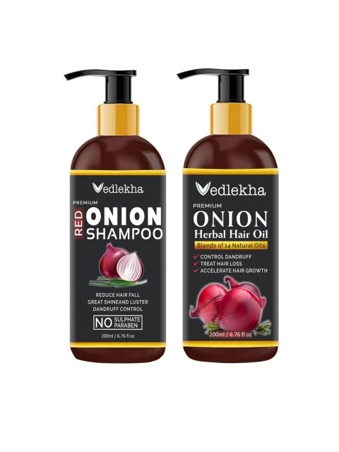 

Vedlekha Unisex Set of 2 Onion Oil Shampoo-200ml Each, Brown