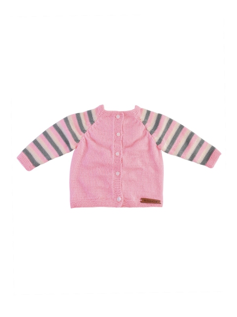 

The Original Knit Girls Pink & Grey Striped Handmade Sweater