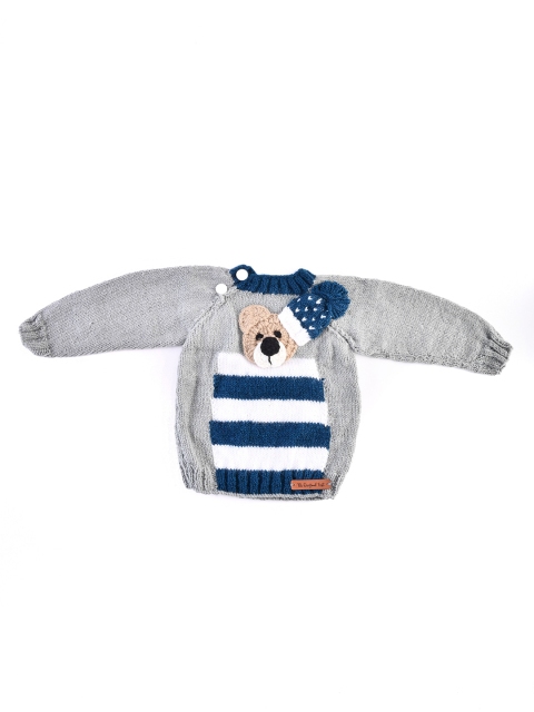 

The Original Knit Unisex Kids Grey & White Striped Pullover Handmade Sweater