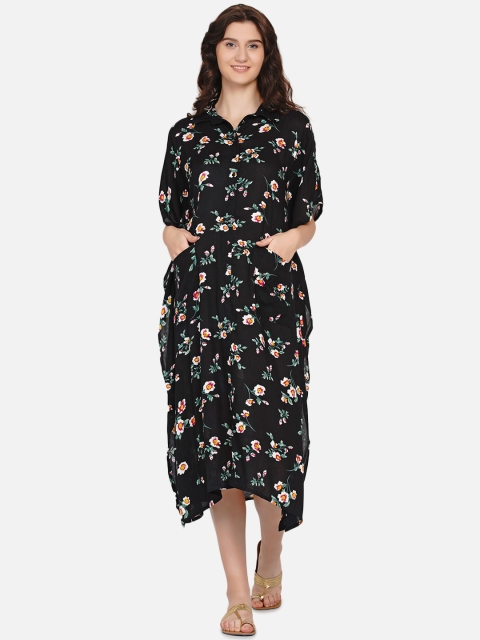 

Mine4Nine Women Black & White Printed Shirt Maternity Midi Maternity Dress
