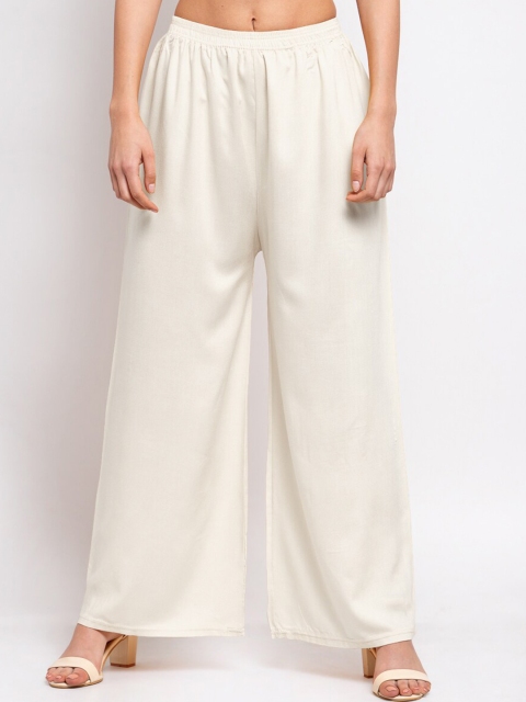 

KLOTTHE Women Off White Wide Leg Palazzos