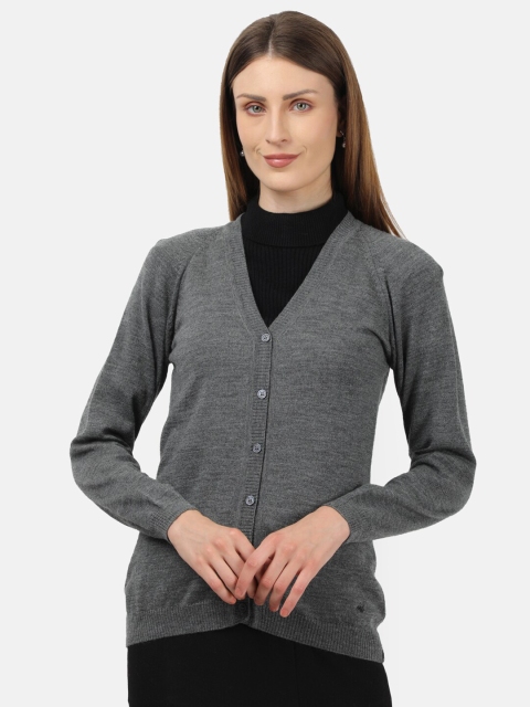 

Monte Carlo Women Grey Melange Solid Pure Wool Cardigan