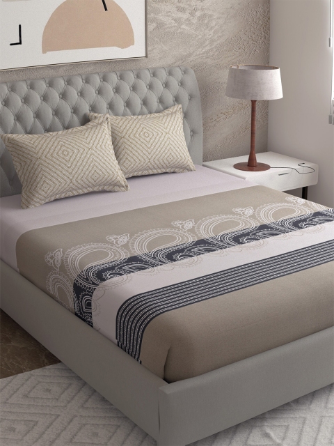 

EverHOME Beige & White 210 TC King Bedsheet with 2 Pillow Covers