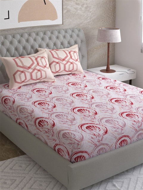 

EverHOME White & Red 210 TC King Bedsheet with 2 Pillow Covers