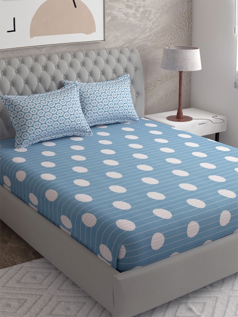 

EverHOME Blue & White Geometric 210 TC King Bedsheet with 2 Pillow Covers
