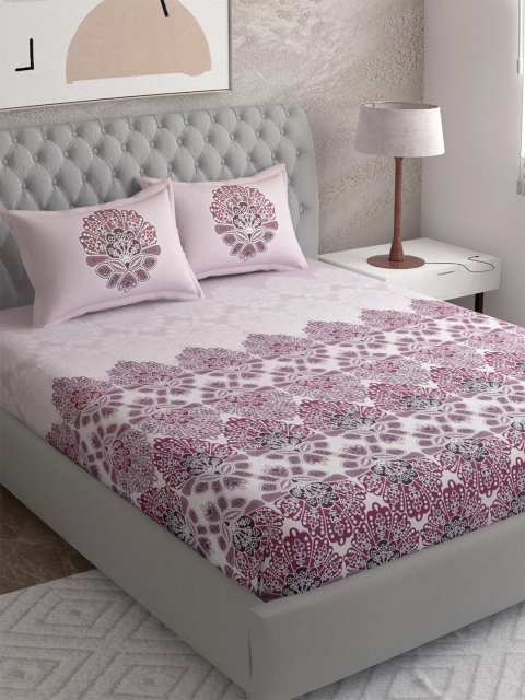 

EverHOME Off White & Purple Ethnic Motifs 210 TC King Bedsheet with 2 Pillow Covers