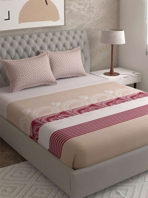 

EverHOME Beige & Maroon 210 TC King Bedsheet with 2 Pillow Covers
