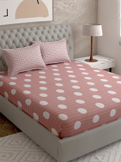 

EverHOME Peach-Coloured & White Geometric 210 TC King Bedsheet with 2 Pillow Covers