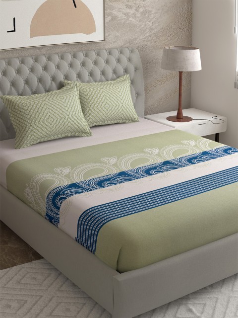 

EverHOME Green & Blue 210 TC King Bedsheet with 2 Pillow Covers