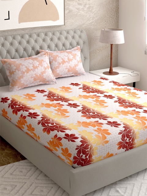 

EverHOME White & Red Floral 210 TC King Bedsheet with 2 Pillow Covers