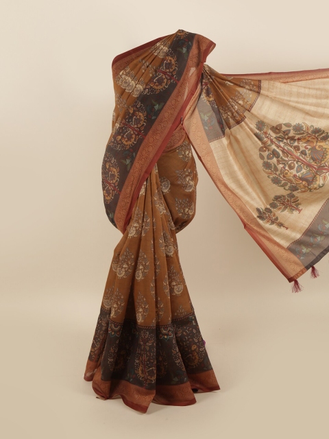 

Pothys Brown & Grey Ethnic Motifs Saree