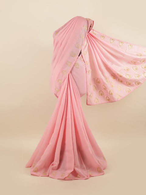 

Pothys Pink & Beige Zari Silk Blend Saree