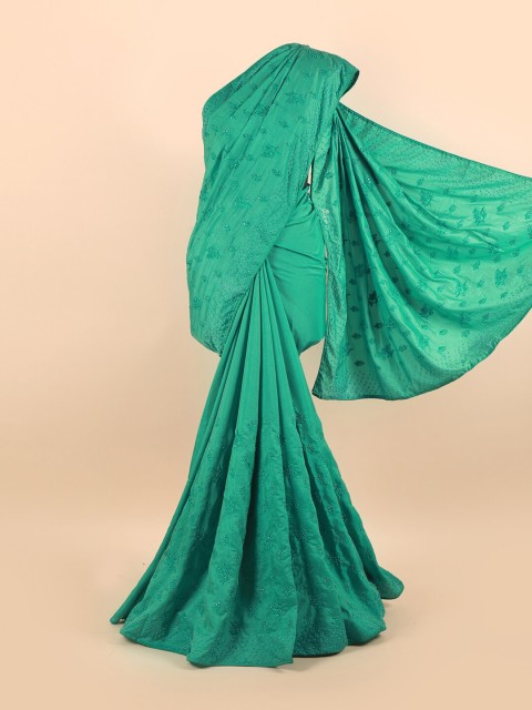 

Pothys Sea Green Ethnic Motifs Embroidered Silk Blend Saree